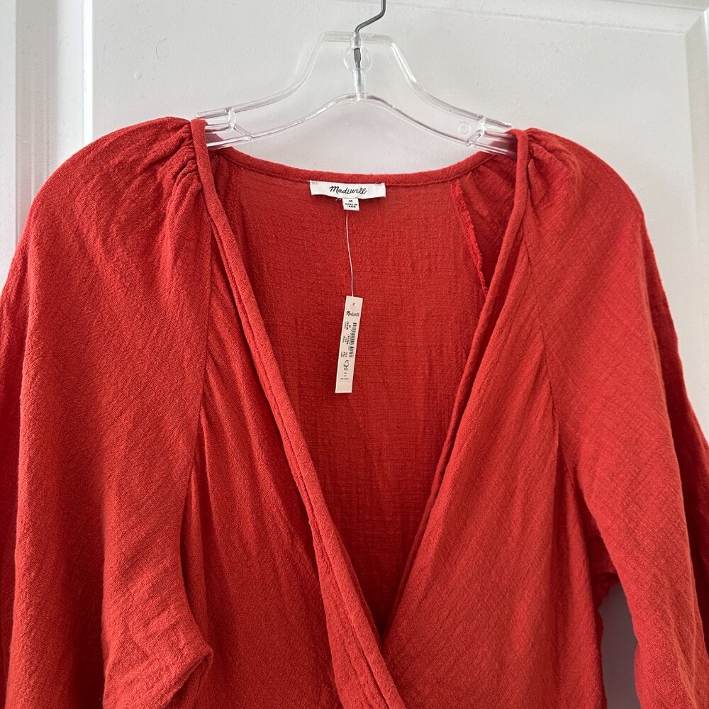 NWT Madewell Marianna Puff-Sleeve Midi Dress Orange Women's Size Medium Peasant - Picture 5 of 16